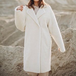 White ivory wool cashmere teddy coat